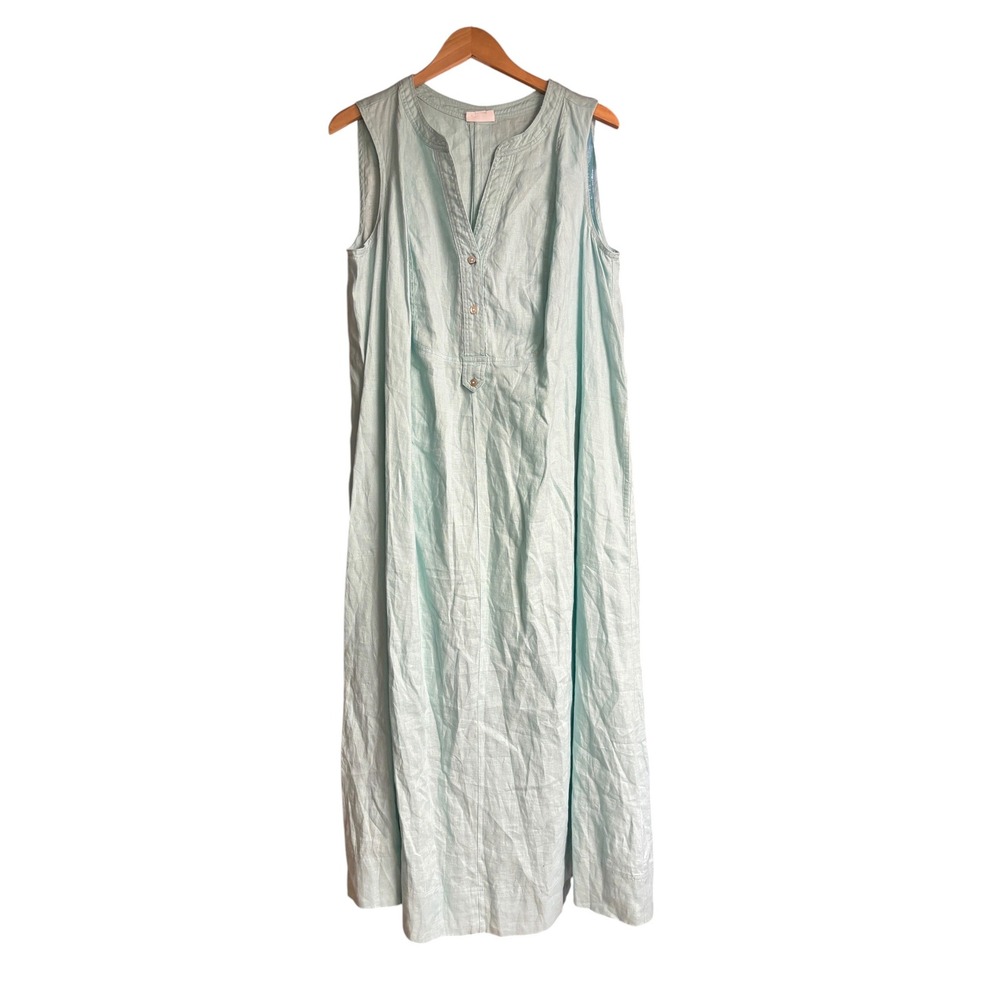 J.Jill Love Linen Sleeveless Maxi Dress Aqua Blue Womens L WDR294481 100% Linen